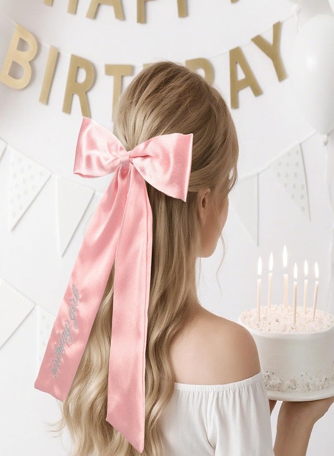 Canlierr Embroidered Pink Birthday Girl Hair Bow for Women Birthday Girl Hair Bow Clips Big Pink Bows Satin Ribbons Accessories Gifts Party Favors - Image 4